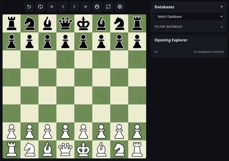 bitsquarechess in use: the opening explorer showing millions of games, and a game against Stockfish